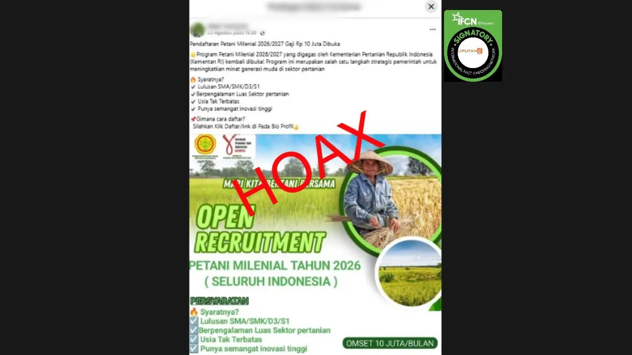 Cek Fakta: Janji Gaji Rp10 Juta Jadi Umpan, Waspada Link Pendaftaran Petani Milenial Palsu