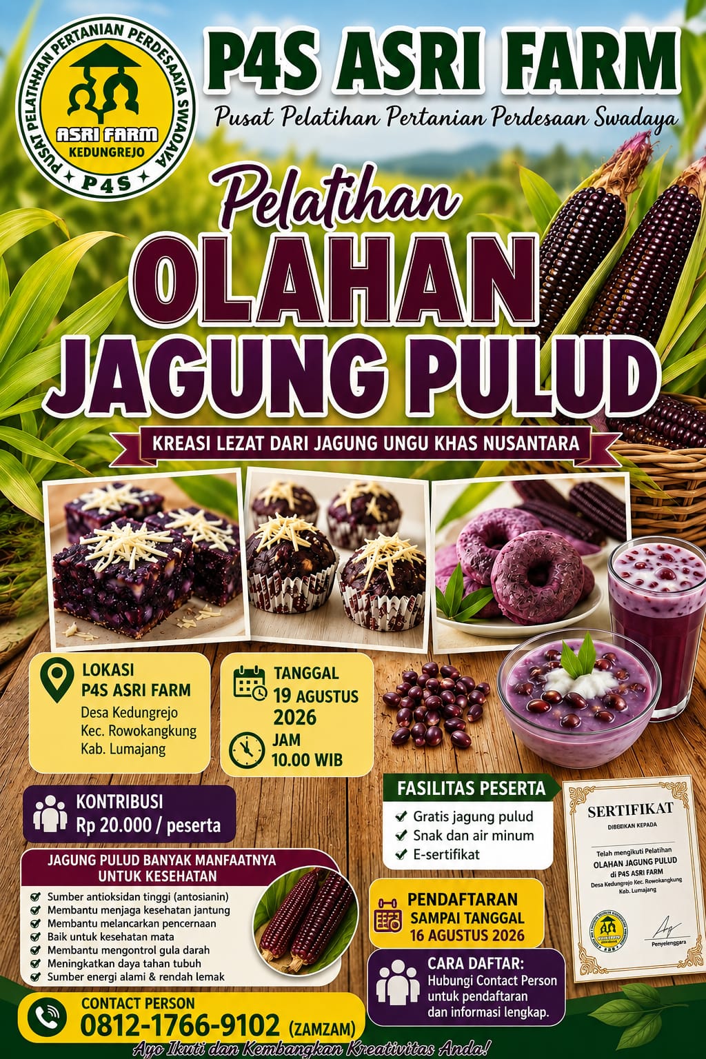 P4S Asri Farm Dorong Warga Olah Jagung Pulut Ungu Jadi Produk Bernilai Jual